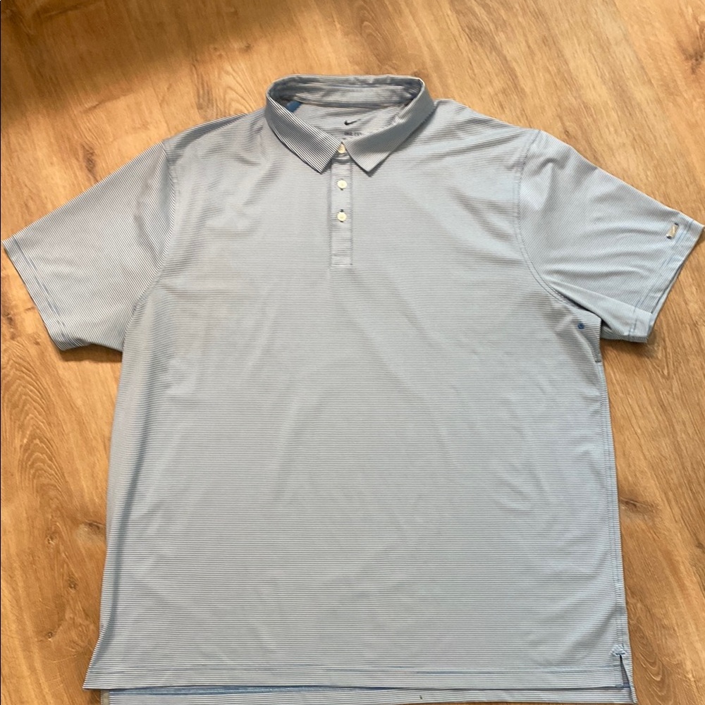 Nike Mens Light Blue Striped Dryfit Golf Polo Shirt